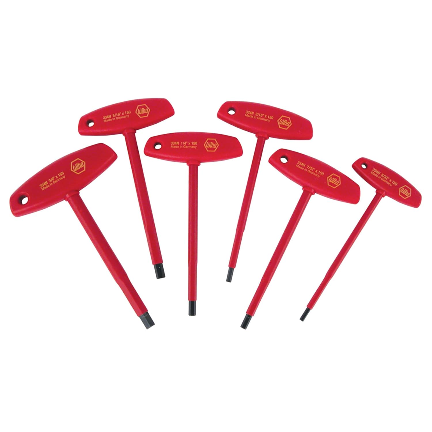 Wiha Tools 33490 6-PC INSULATED T-HANDLE HEX SAE SCREWDRIVER SET: 5/32" – 3/8", CERTIFIED TO 1000VAC