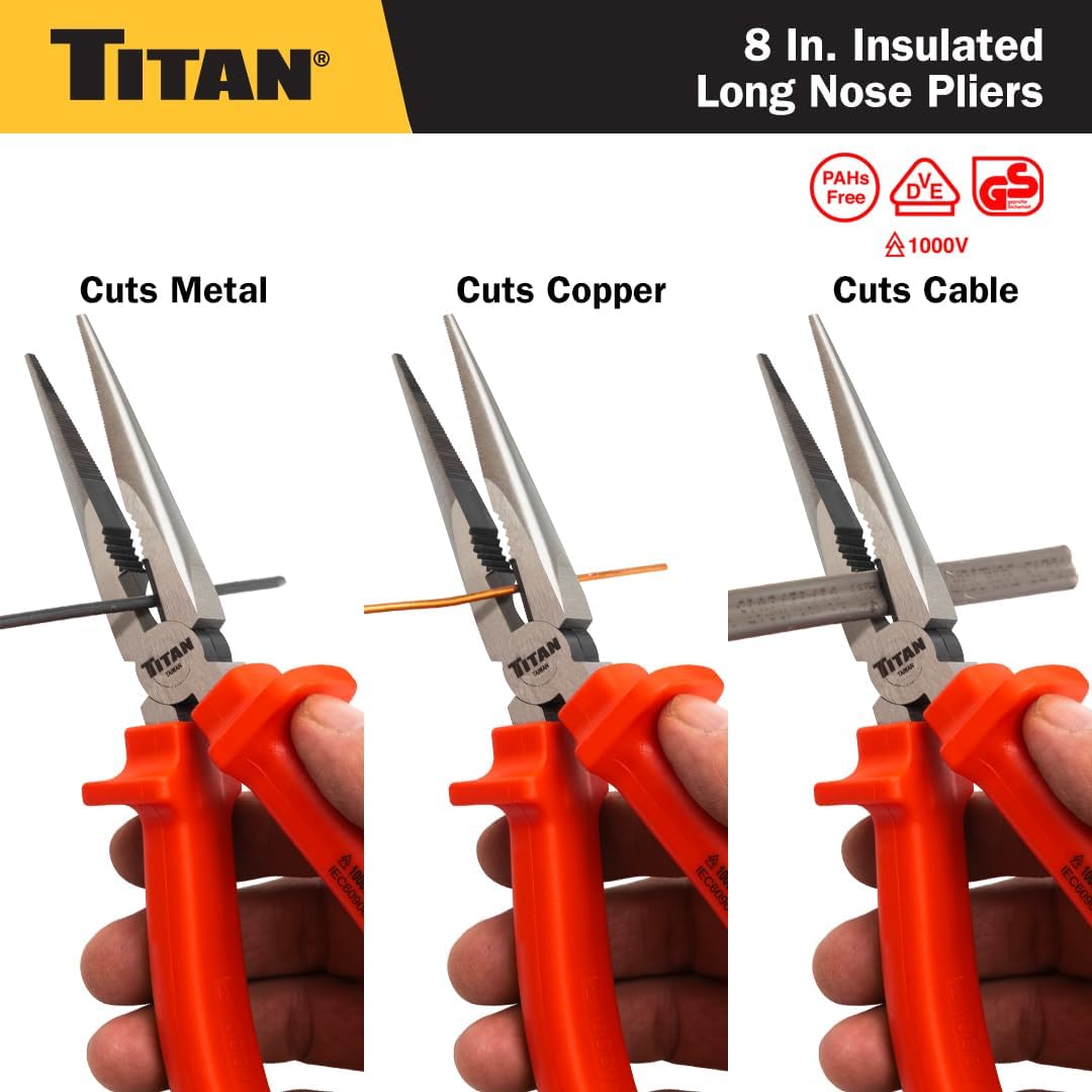 Titan Tools 73338 8" Insulated Long Nose Pliers