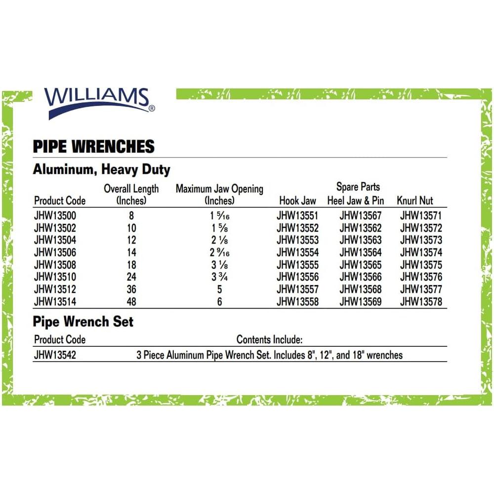 Williams JHW13500 8 HD PIPE WRENCH ALUMINUM