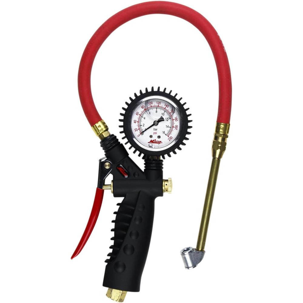 Milton Industries S-576A Pro Analog Pistol Grip Inflator Gauge-Dual Head Chuck and 15" Hose-160 PSI