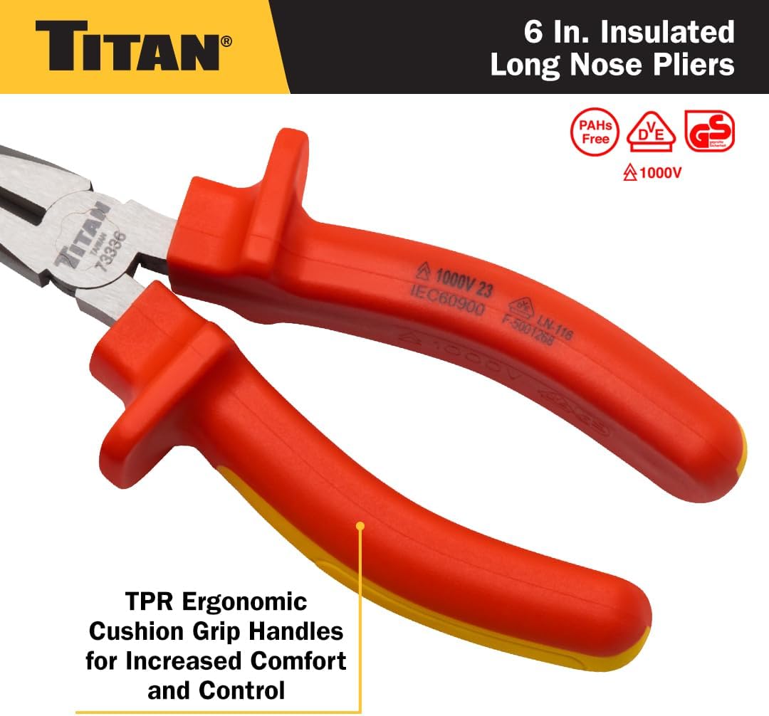 Titan Tools 73336 6" Insulated Long Nose Pliers