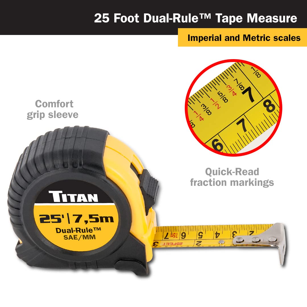 Titan Tools 10907 25-Foot Dual-Rule Tape Measure