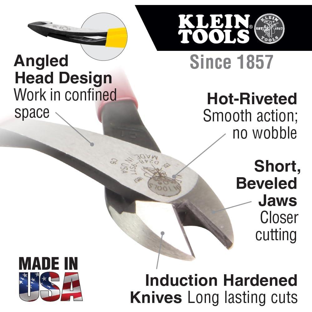 Klein Tools D2388 8" Diagonal Cutting Pliers, High-Leverage, Angled Head