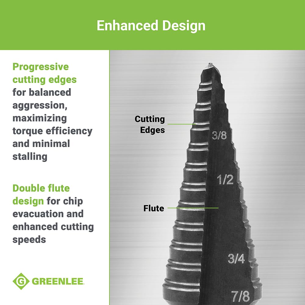 Greenlee GSB04 Mèche étagée 3/16" à 7/8" (#4), 12 étapes