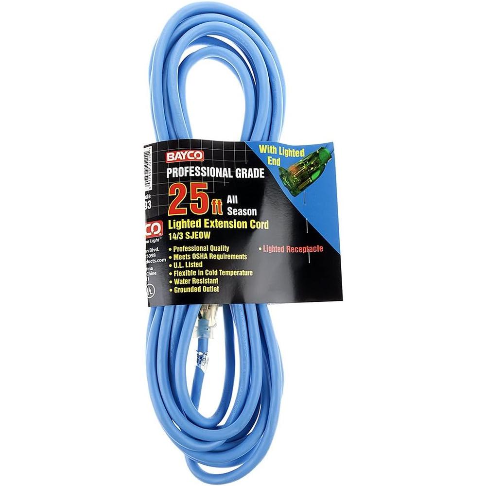 Bayco SL-993 25' Cold Weather Extension Cord W/Single Lighted Outlet - 15amp