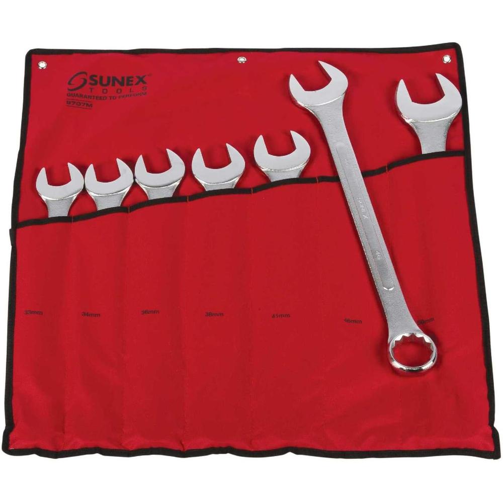 Sunex 9707MA Jeu de clés mixtes métriques Jumbo, 7 pièces (étui roulant inclus) CRV