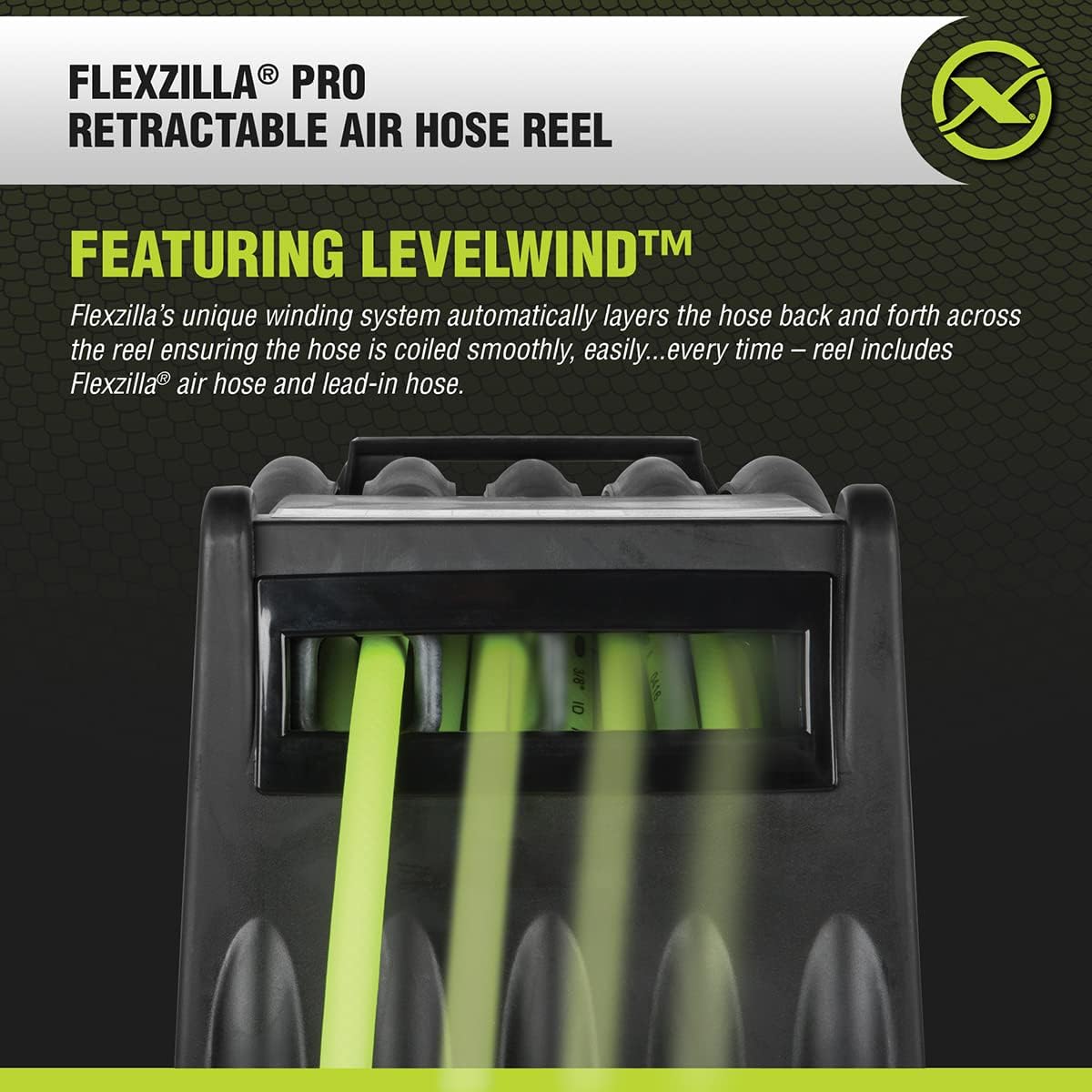 Legacy Manufacturing L8306FZ Flexzilla Enrouleur de tuyau d'air rétractable avec technologie Levelwind, 3/8" X 75'