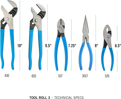 Channellock TOOL ROLL-3 Jeu de 5 pinces dans un rouleau à outils pratique