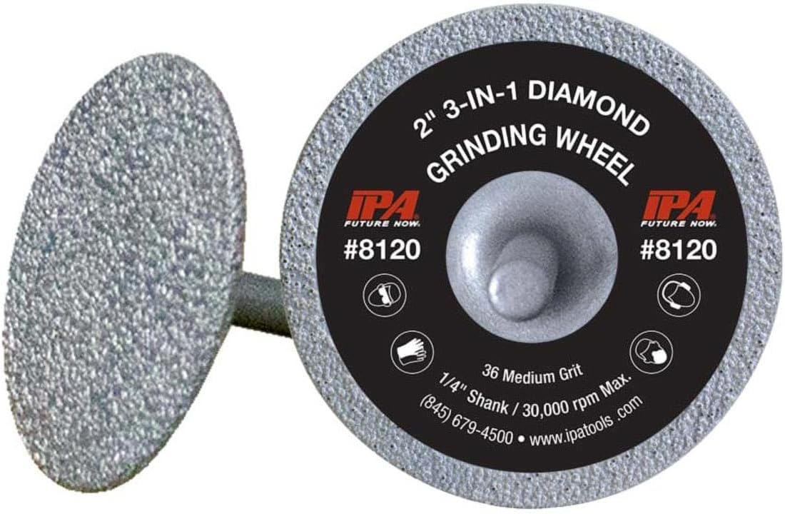 IPA Tools 8120 2" DIAMETER 3-IN-1 DIAMOND GRINDING WHEEL, GRIND, CUT & UNDERCUT, 1/4" SHANK