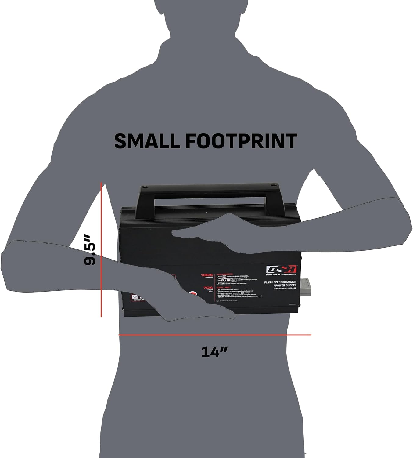 Schumacher Electric DSR ProSeries INC100 Chargeur de batterie 100 A 12 V, reprogrammeur flash et alimentation avec support de batterie, supports de montage réglables inclus