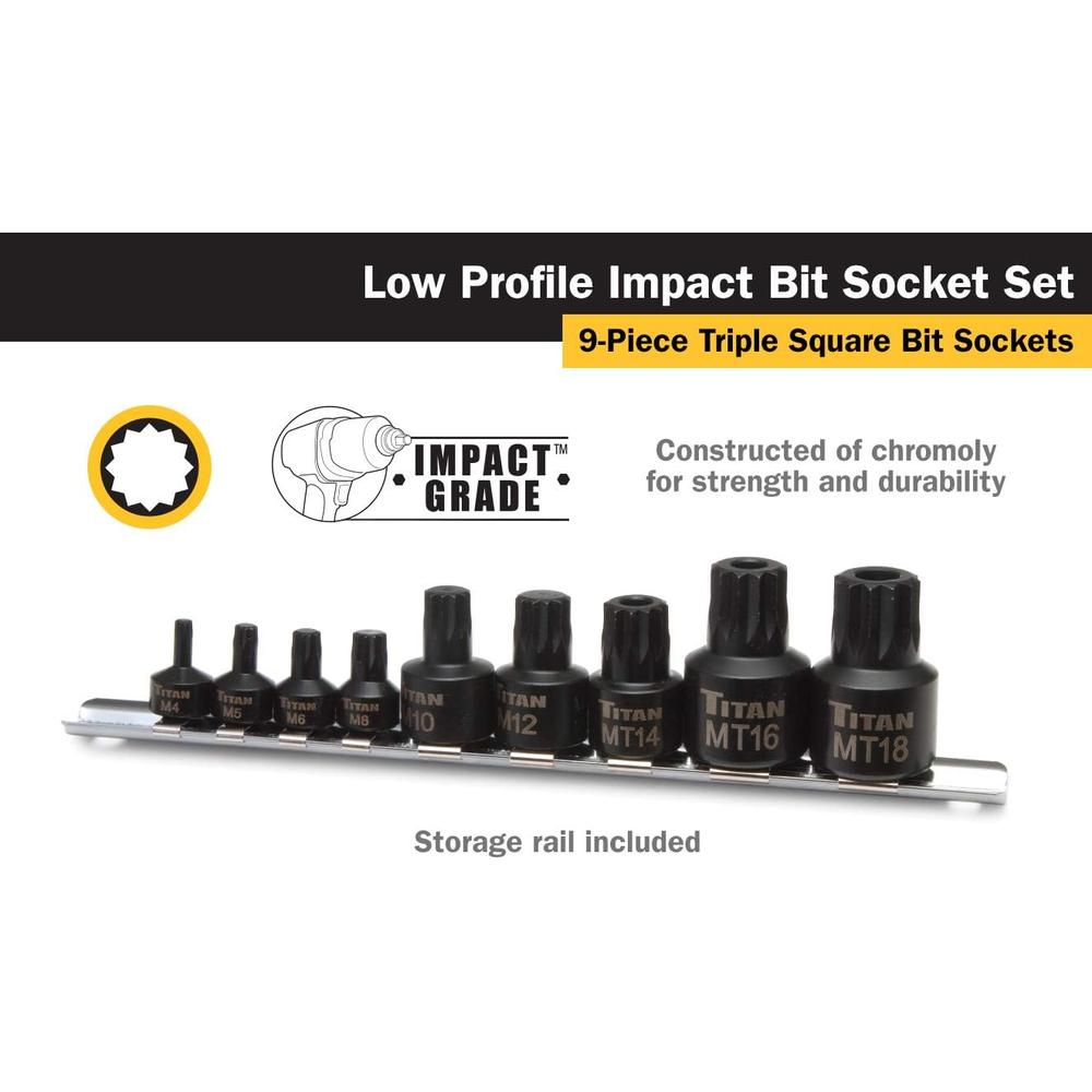 TITAN 16138 9-Piece Low Profile Impact Triple Square Bit Socket Set