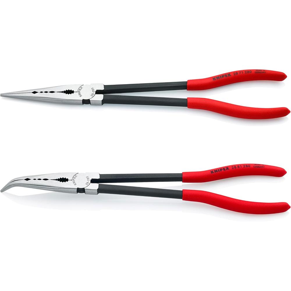 Knipex 9K 00 80 128 US 2 PC Extra Long Needle Nose Pliers Set W/ Keeper Pouch (28 71 280, 28 81 280 And 9K 00 90 12 US)