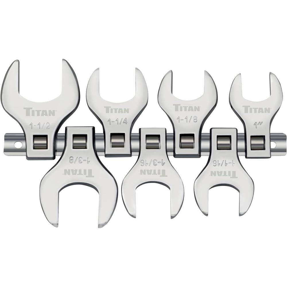 Titan Tools 17671 7pc 1/2" Drive SAE Jumbo Crowfoot Wrench Set, 1" - 1-3/8"