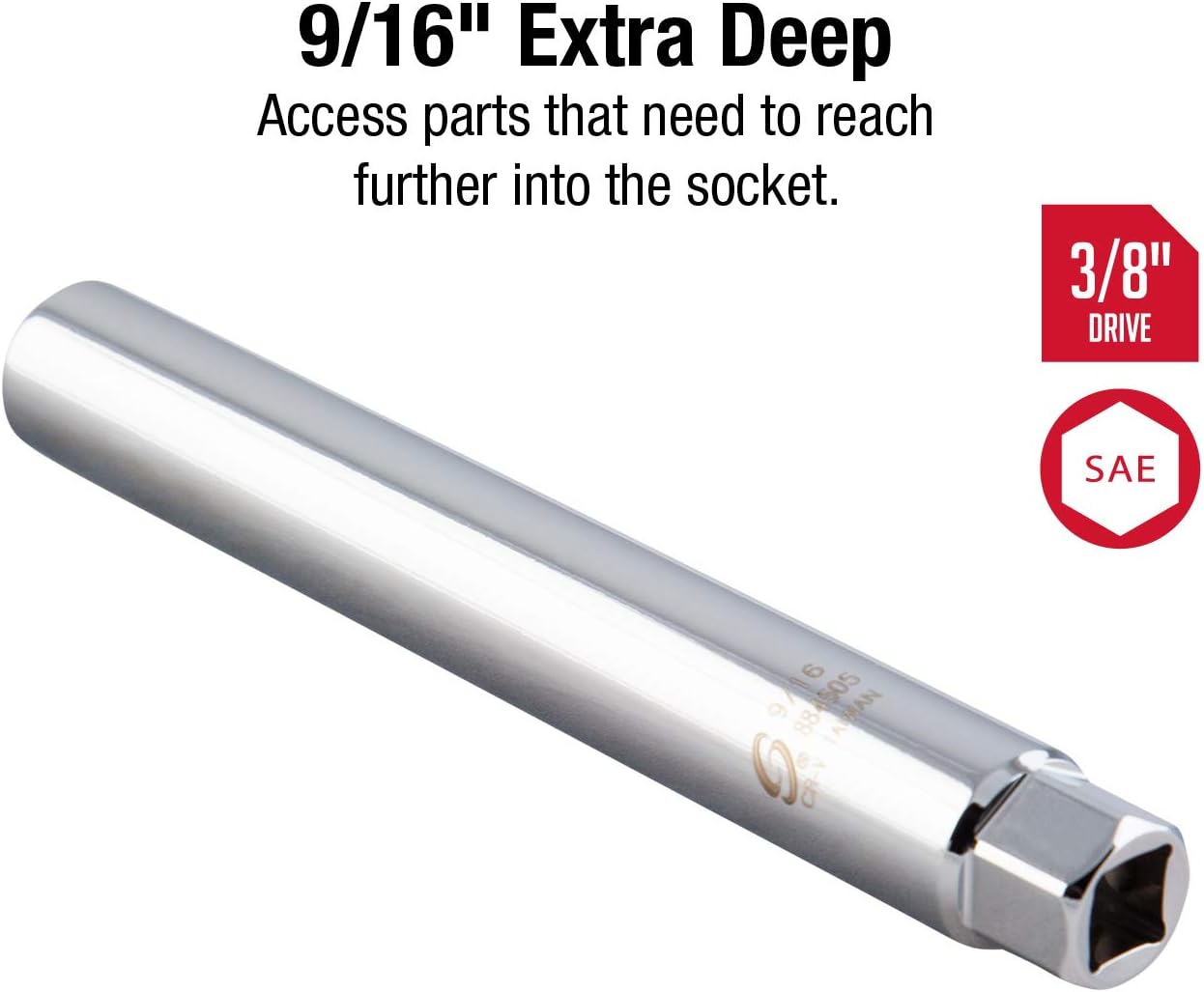Sunex Tools 884505 3/8 in. Drive 9/16 in. Extra Deep Spark Plug Socket, CR-MO
