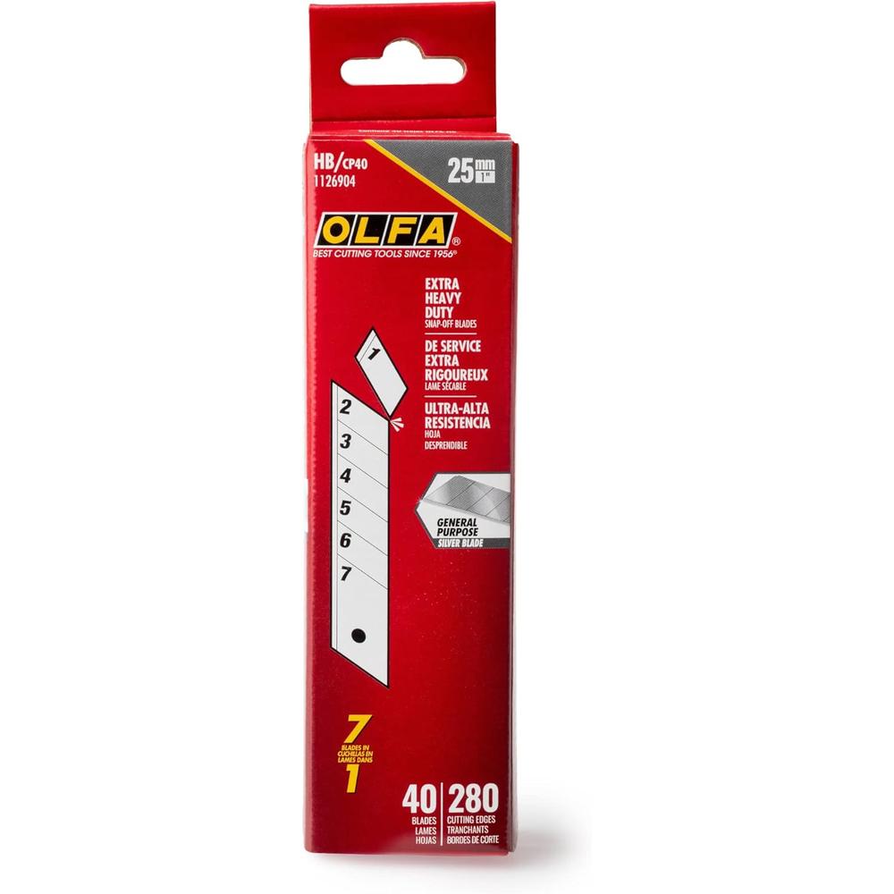 Lames sécables argentées Olfa HB/CP40 25 mm Hb - Paquet de 40