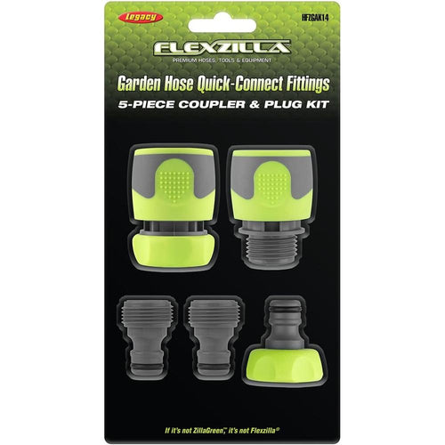Legacy Manufacturing HFZGAK14 FLEXZILLA GARDEN HOSE QUICK-CONNECT FITTINGS, 5-PIECE COUPLER & PLUG KIT