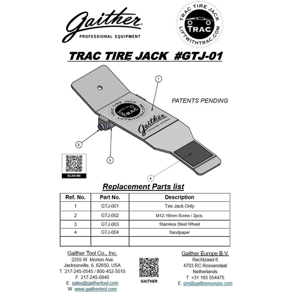 Gaither GTJ-01 TRAC TIRE JACK