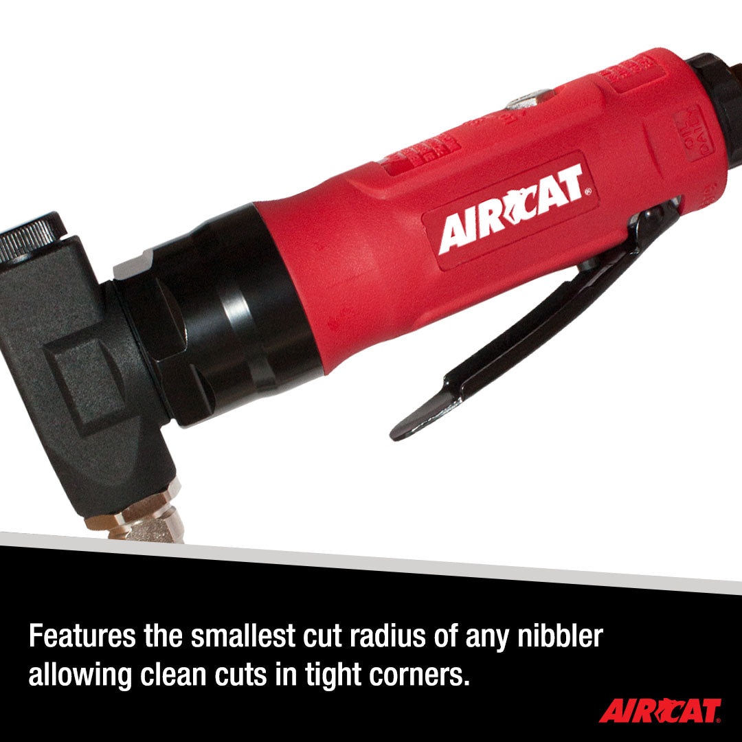 Aircat 6330 Composite Air Nibbler close-up highlighting smallest cut radius for clean cuts in tight corners