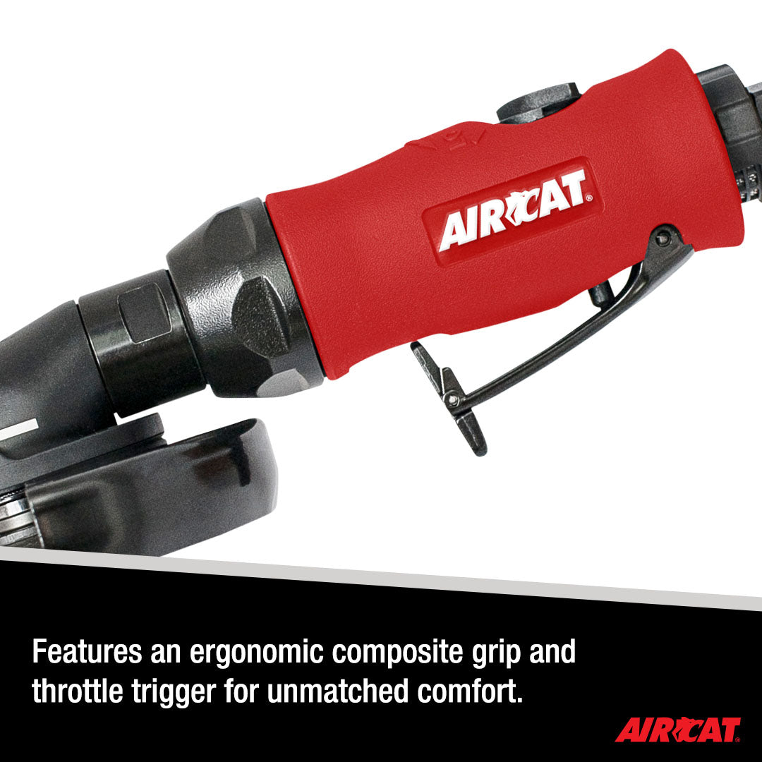 Aircat 6340-A Angle Grinder - ergonomic composite grip and throttle trigger detail