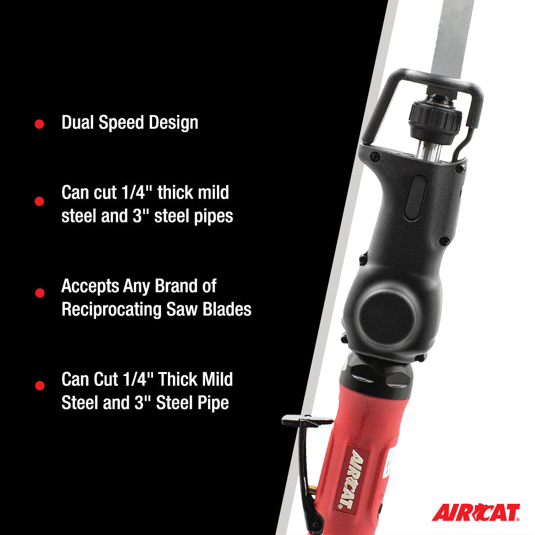 Aircat 6355-A dual-speed design infographic showing cutting capacity for mild steel and steel pipe