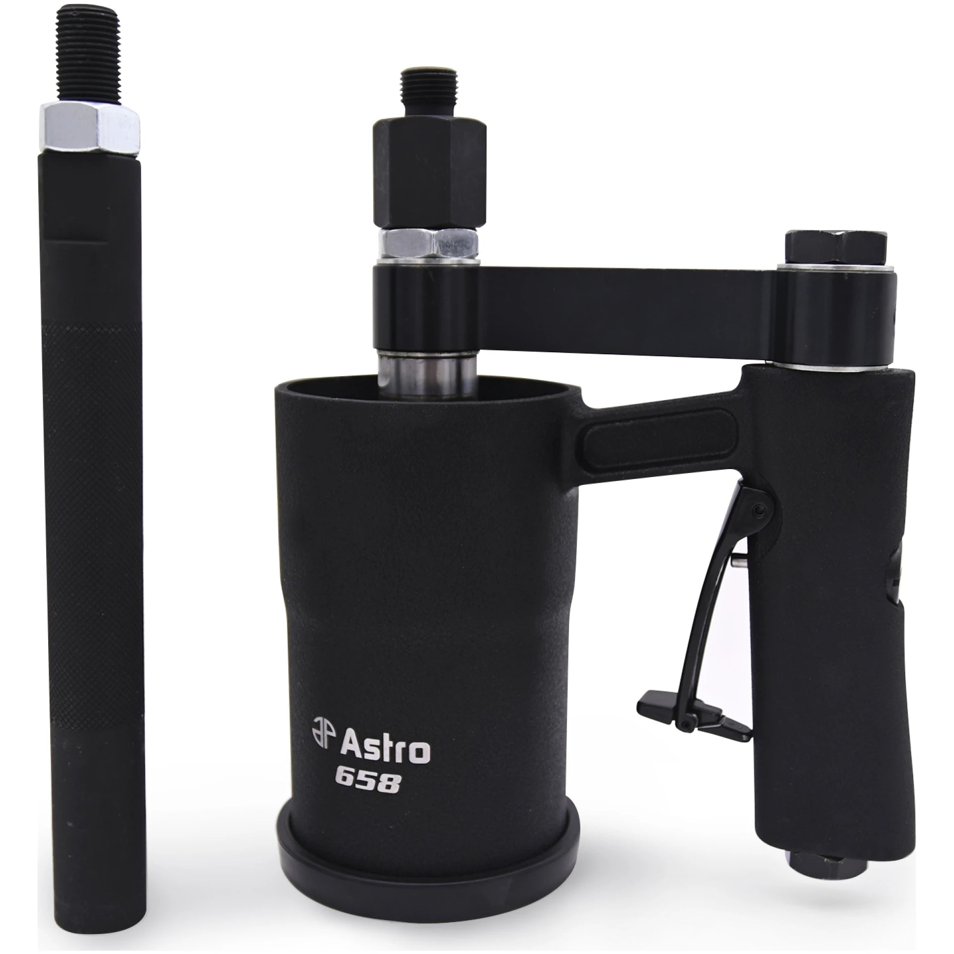 Astro Pneumatic AST-658 Stubby Air Slide Hammer with extension rod and spindle on white background