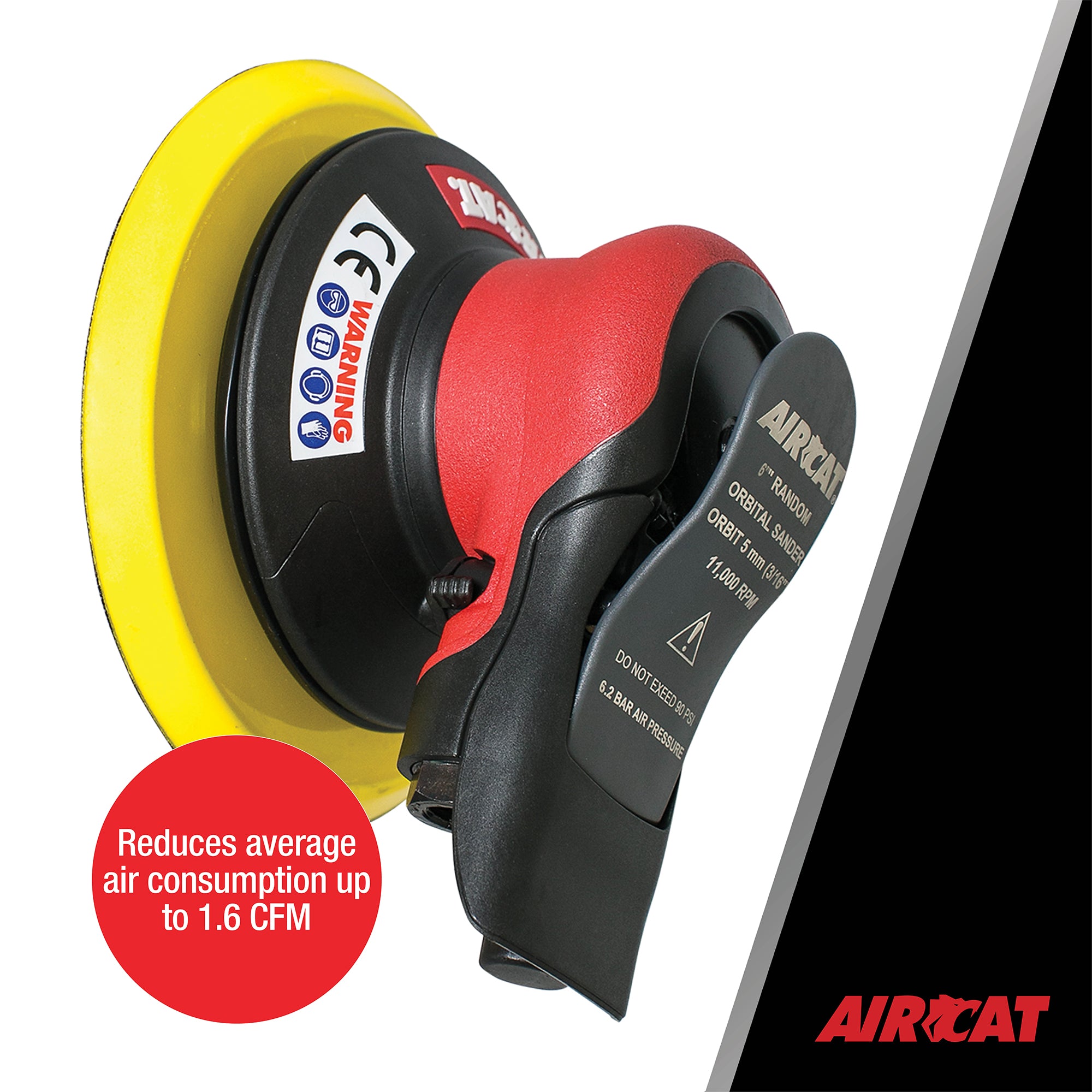 Aircat 6700-6-336 side view highlighting reduced air consumption of 1.6 CFM