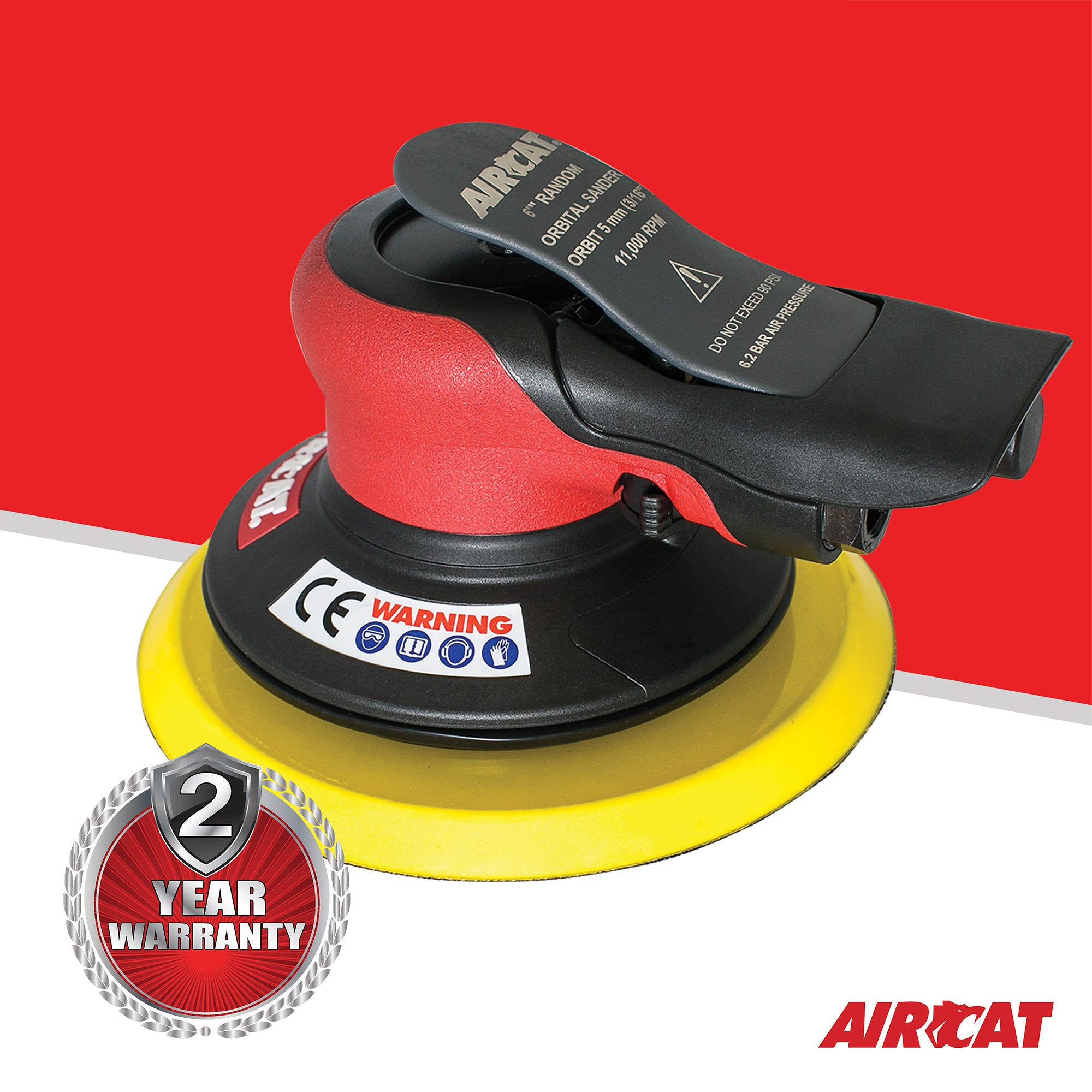 Ponceuse à main sans lubrifiant AirCat 6700-6-336. 6". Rouge/Noir