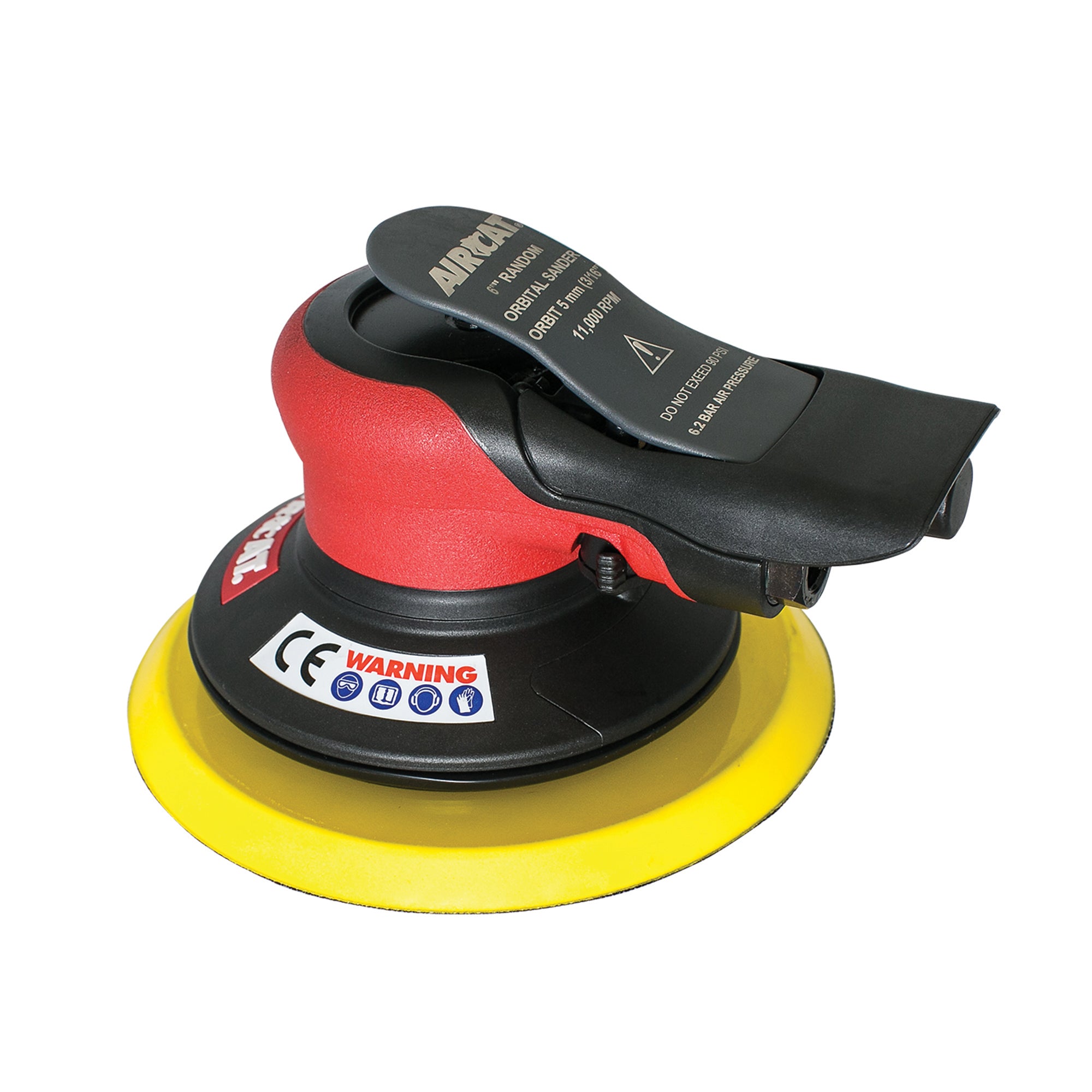Aircat 6700-6-336 6 In. Non-Vac Orbital Palm Sander with yellow hook and loop pad