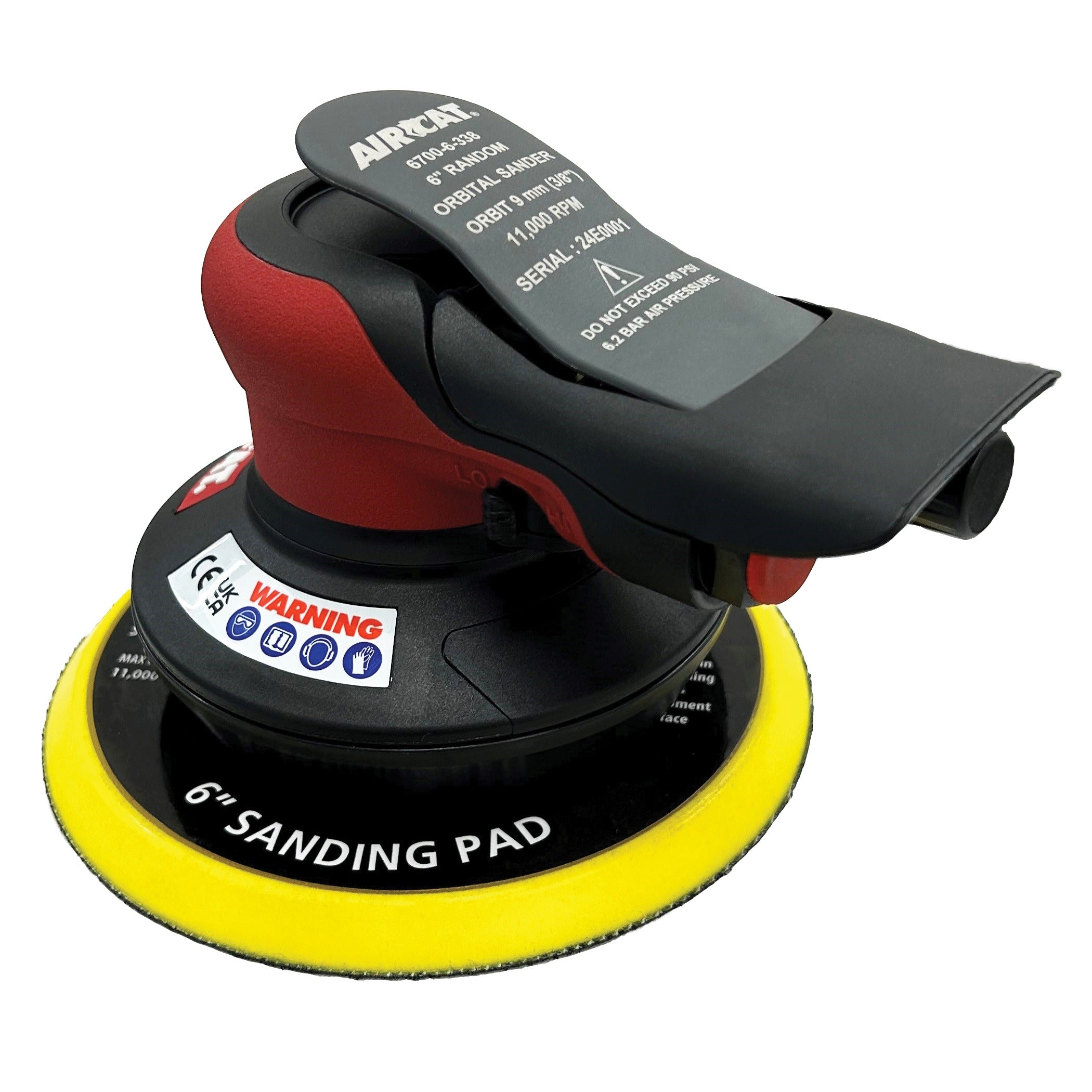 Aircat 6700-6-338 6-Inch Non-Vac Orbital Palm Sander with 6" Hook and Loop Yellow Sanding Pad