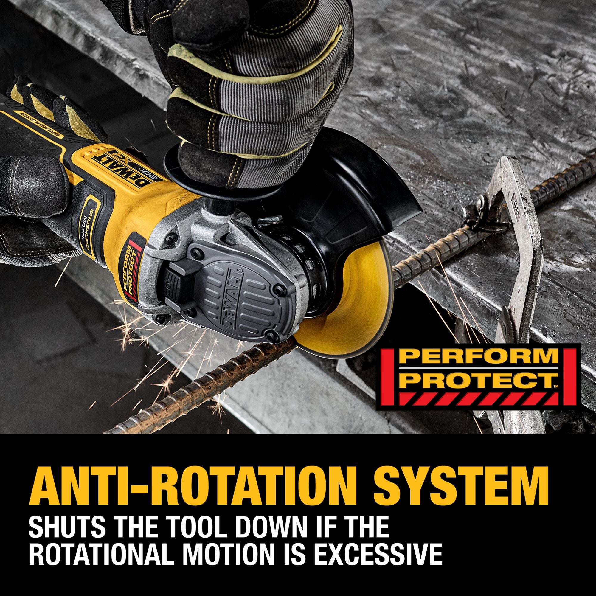 DEWALT DCG410VSB PERFORM and PROTECT Anti-Rotation System Feature - Shuts Tool Down if Rotation is Excessive