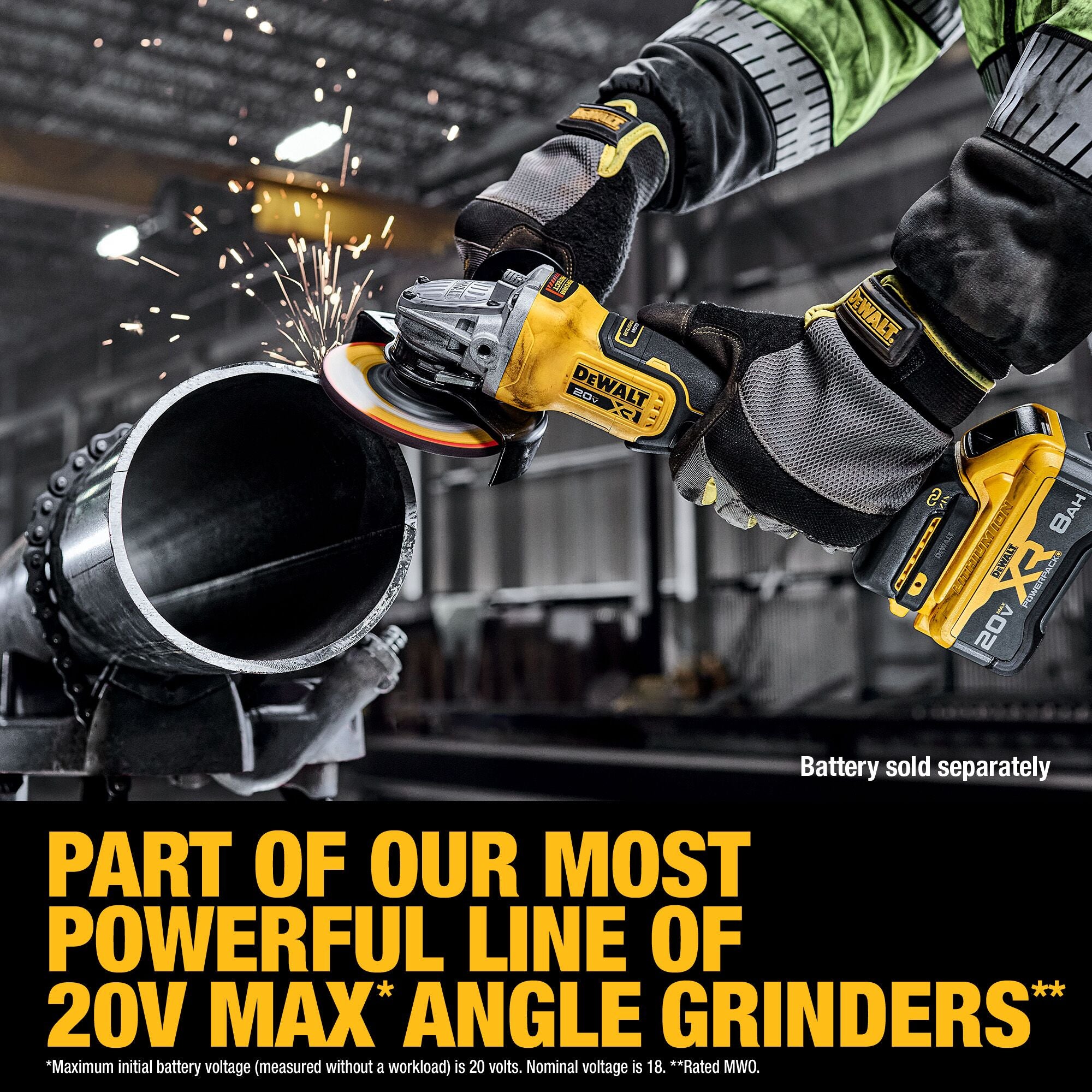 DEWALT DCG410VSB in Action Grinding Metal Pipe - Most Powerful Line of 20V MAX Angle Grinders