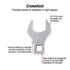 Sunex Tools 9730A Crowfoot Wrench feature callout showing Cr-V steel, chrome plating, and ANSI heat treatment
