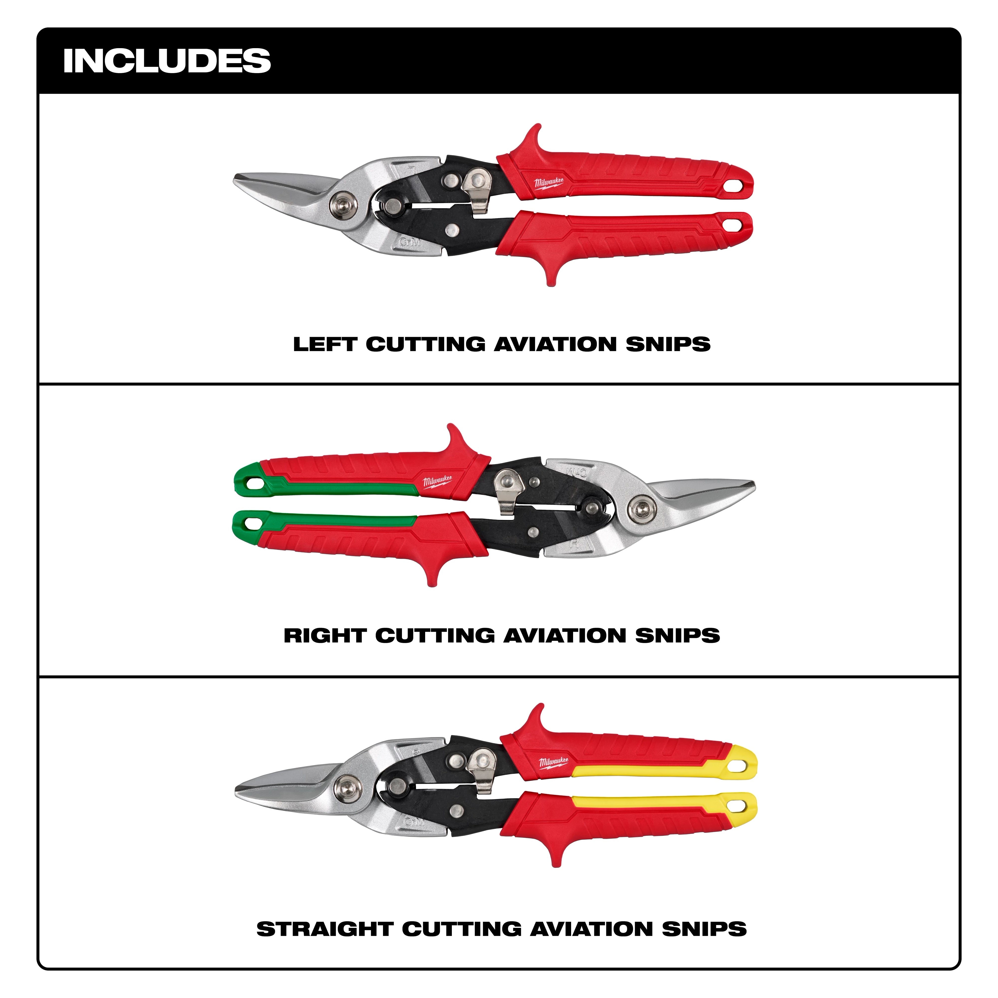 Milwaukee Tool 48-22-4563 Aviation Snip Set - Includes Left Cutting, Right Cutting, and Straight Cutting Aviation Snips