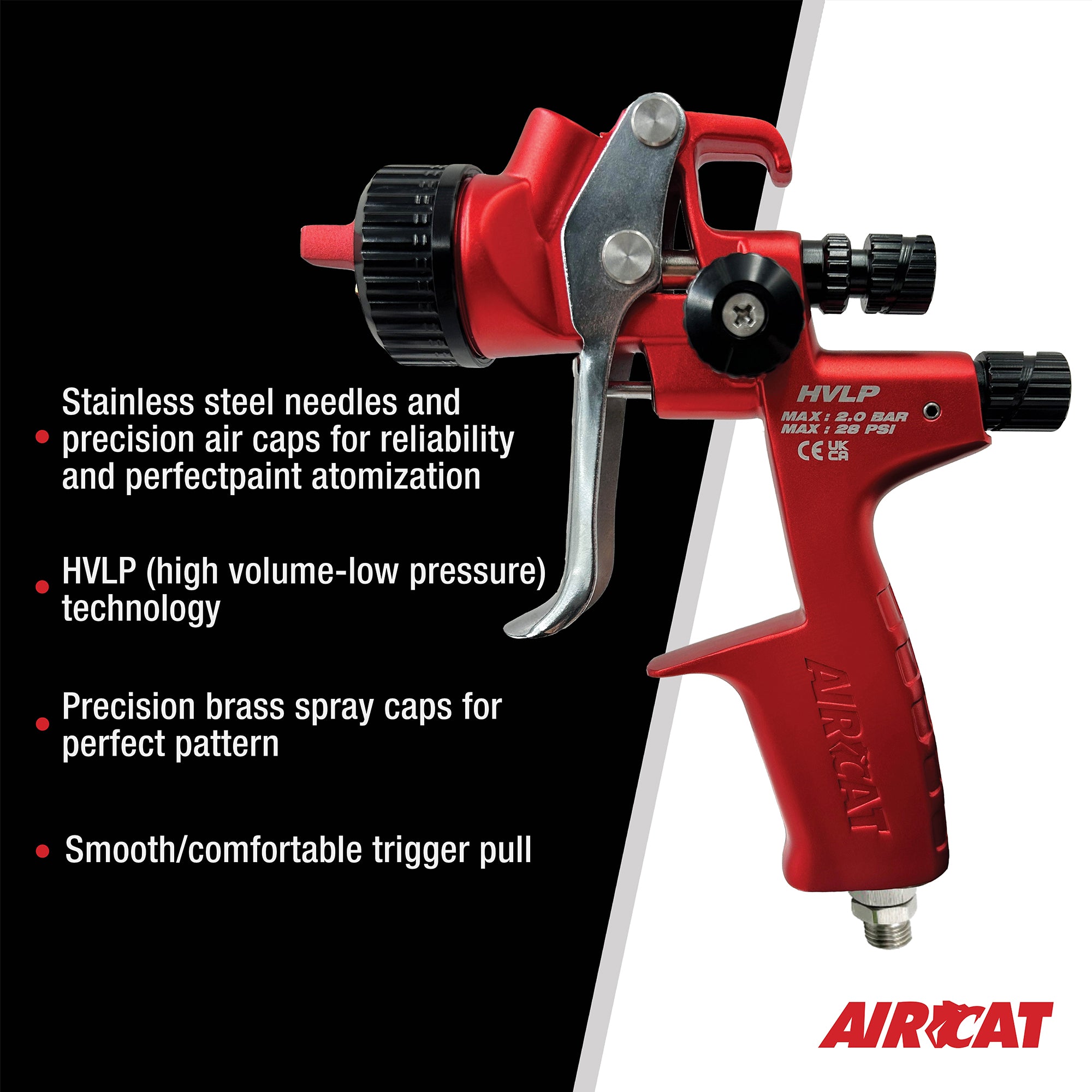 Aircat 6900 HVLP Spray Gun feature highlights - stainless steel needles and precision brass caps
