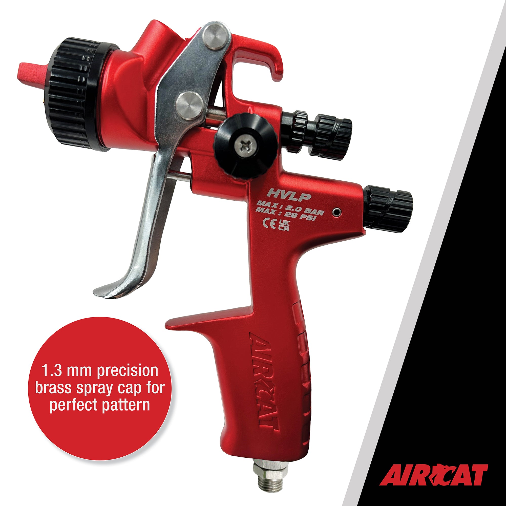 Aircat 6900 HVLP Spray Gun with 1.3mm precision brass spray cap callout