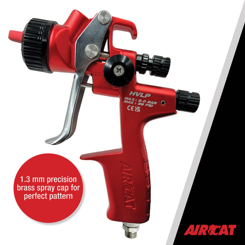 Aircat 6900 HVLP Spray Gun with 1.3mm precision brass spray cap callout