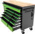 TOBEQ RCBT611123LGBK 61-Inch 11-Drawer Roller Cabinet, rear angle view showing open drawers and side-mounted power strip
