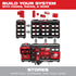 Milwaukee PACKOUT Compact Wall Plate modular system build diagram with hooks, racks and accessories