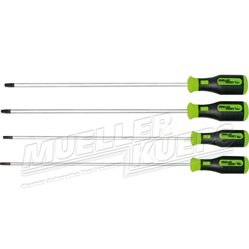 Mueller-Kueps 706 400 XL Hex Screwdriver Kit 4 pcs with 300mm shanks and ergonomic green and black two-component handles