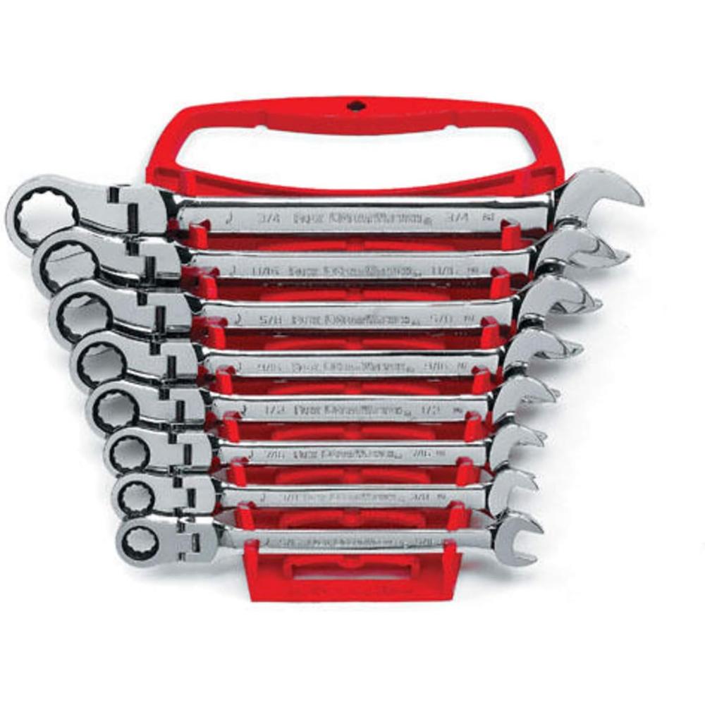 GEARWRENCH 8 Pc. 12 Point Flex Head Ratcheting Combination SAE Wrench Set - 9701