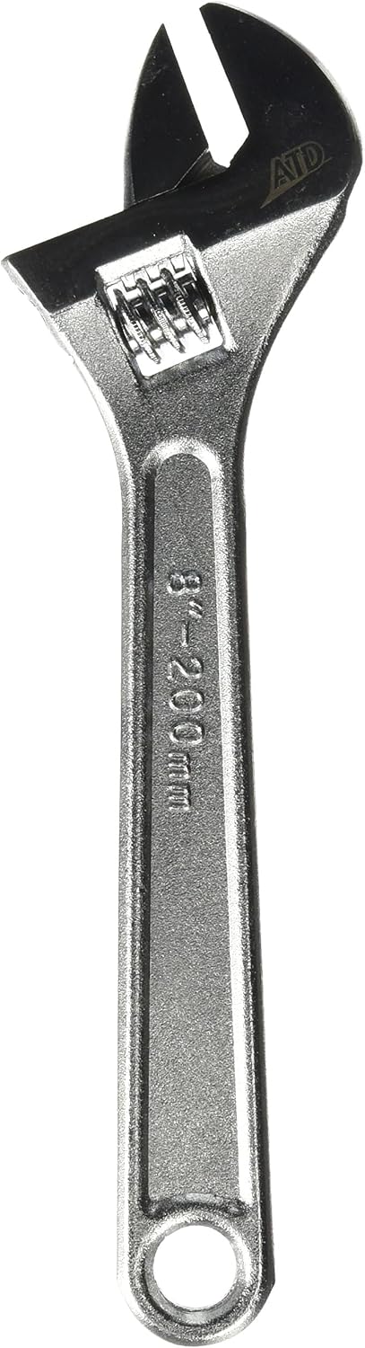 ATD Tools 427 8-Inch Adjustable Wrench, tempered vanadium steel with black industrial finish, 8"-200mm stamped handle
