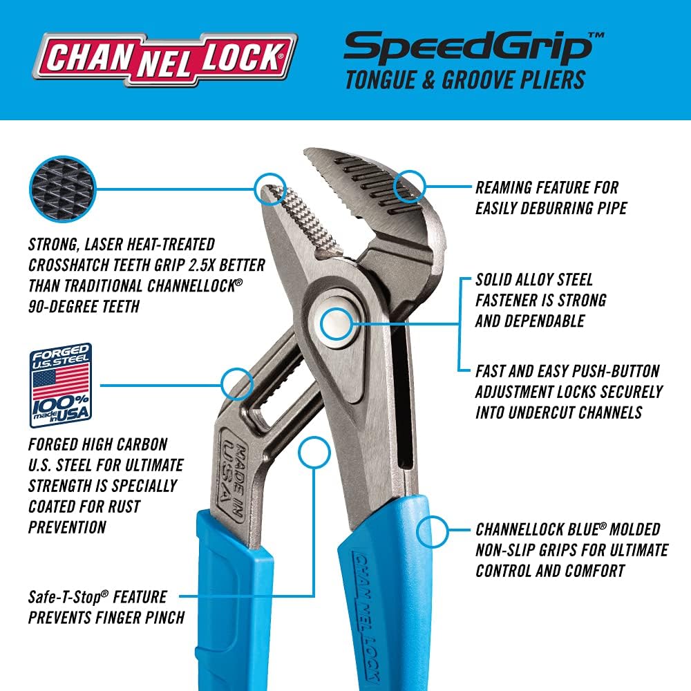 Channellock 430X 10" SPEEDGRIP STRAIGHT JAW TONGUE & GROOVE PLIERS , 2" JAW CAPACITY