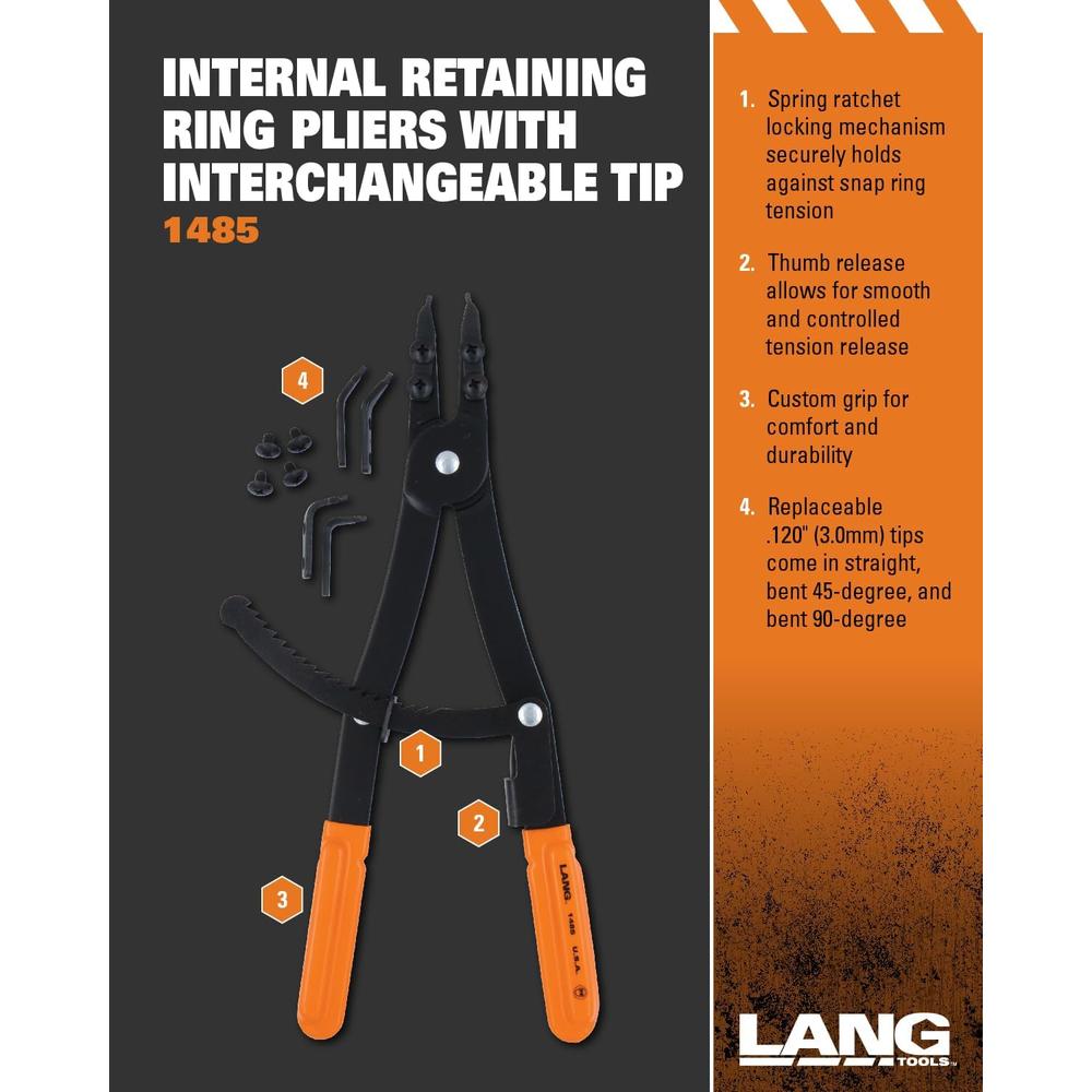 Lang Tools 1485 Pince pour anneau de retenue interne robuste