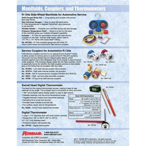 Robinair 18192 R-134A COUPLEURS MANUELS
