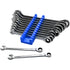 Astro Pneumatic 71012 Razor 12pc Super-Thin Ratcheting Wrench Set 8-19mm with blue storage organizer