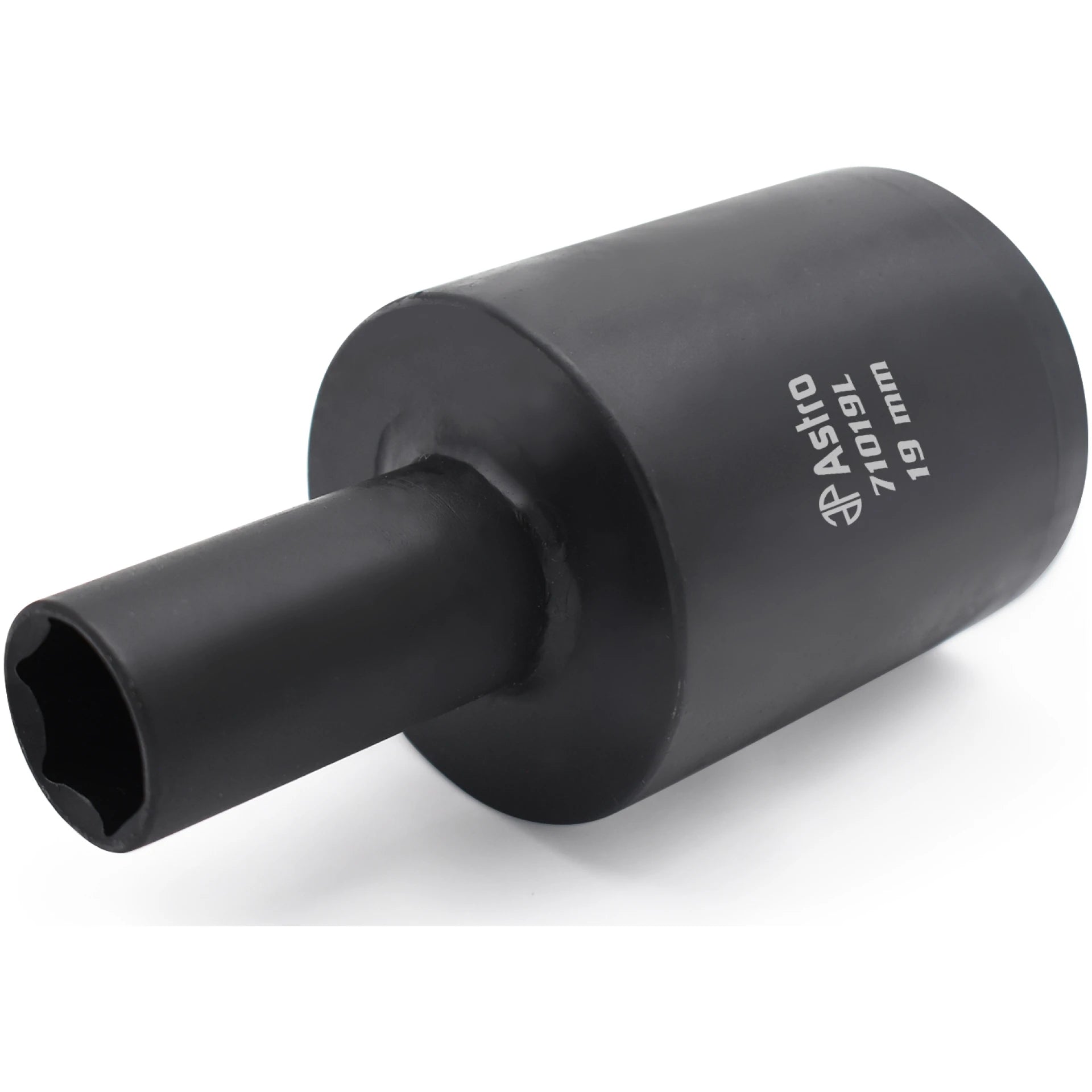 Astro Pneumatic 71019L 19mm Lug Nut Drum Socket - front-angle view highlighting hex opening and drum profile