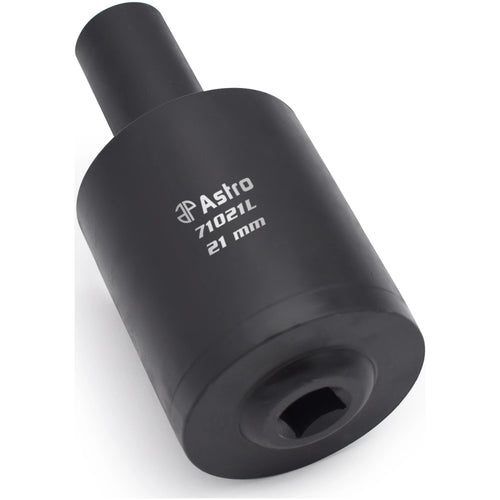 Astro Pneumatic 71021L 21mm Thin Wall Lug Nut Drum Impact Socket - angled top view showing drive stud and drum body