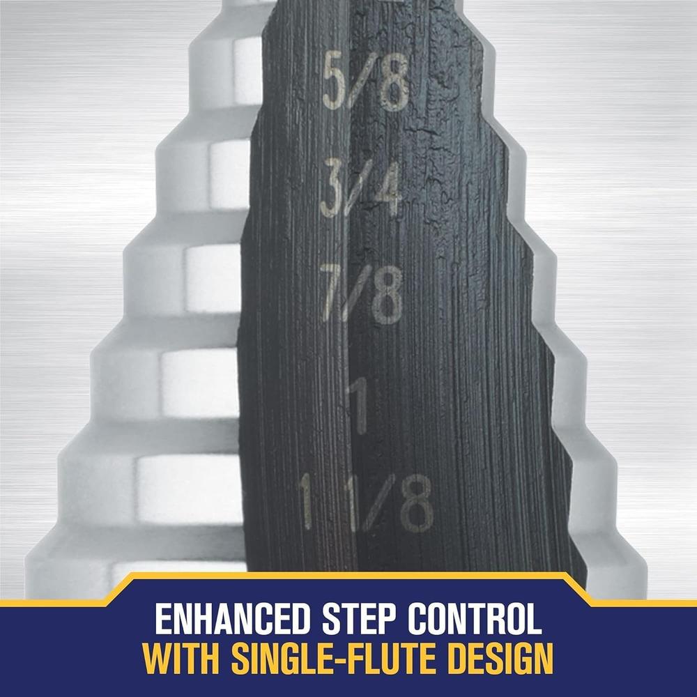 Foret étagé Irwin Tools 10235 #5, 1/4" × 1-3/8" (Échelons de 1/8"), 10 TROUS, TIGE HEXAGONALE 7/16"