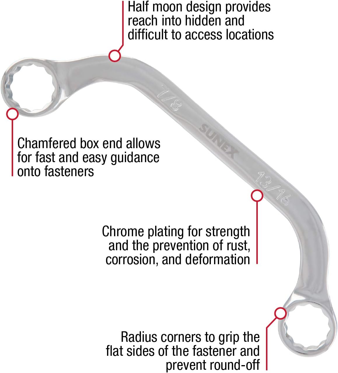 Sunex 9935 SAE Half Moon Wrench Set. 5-Piece by Sunex