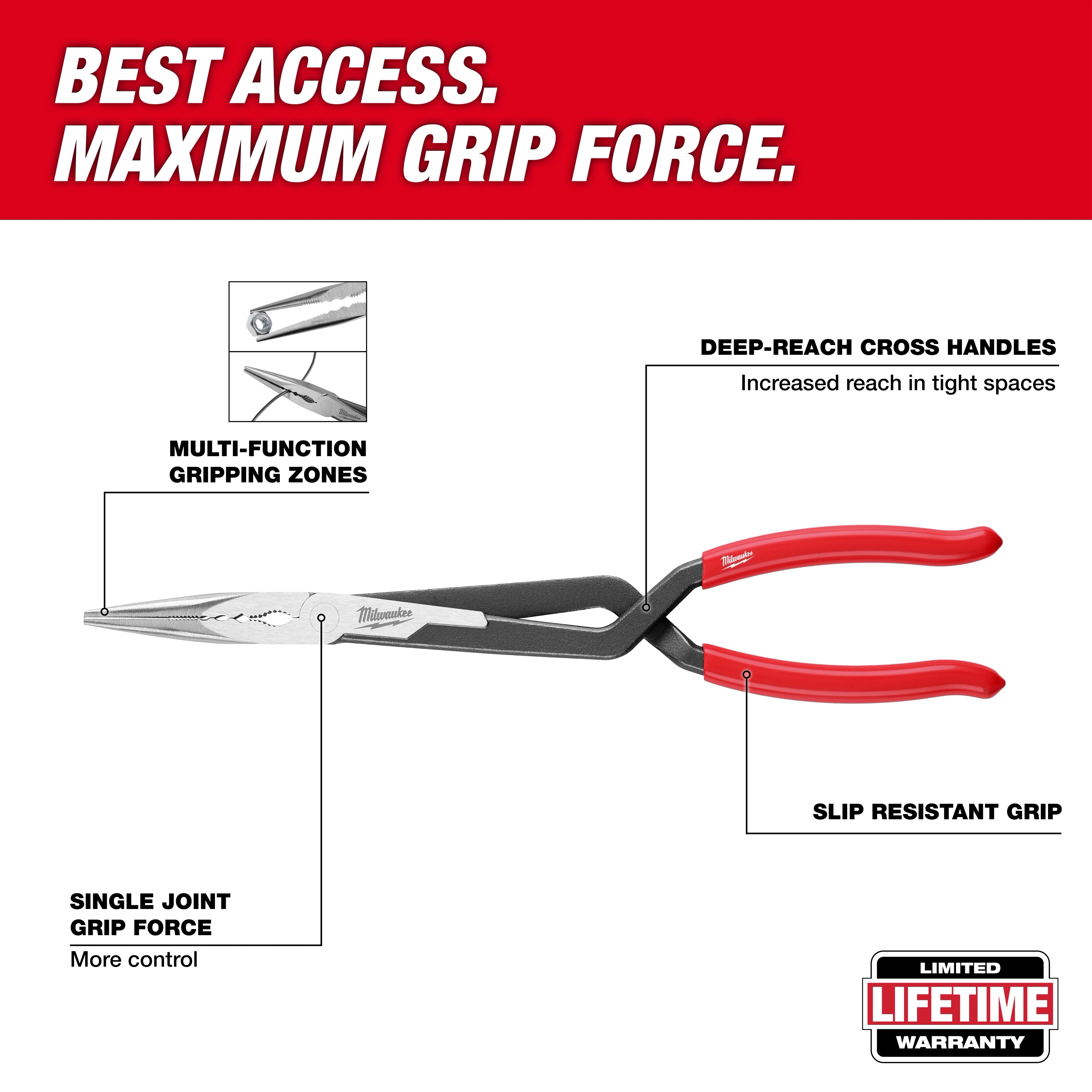 Milwaukee Tool 13" Long Reach Pliers Set - Straight Nose and 45 Degree Nose